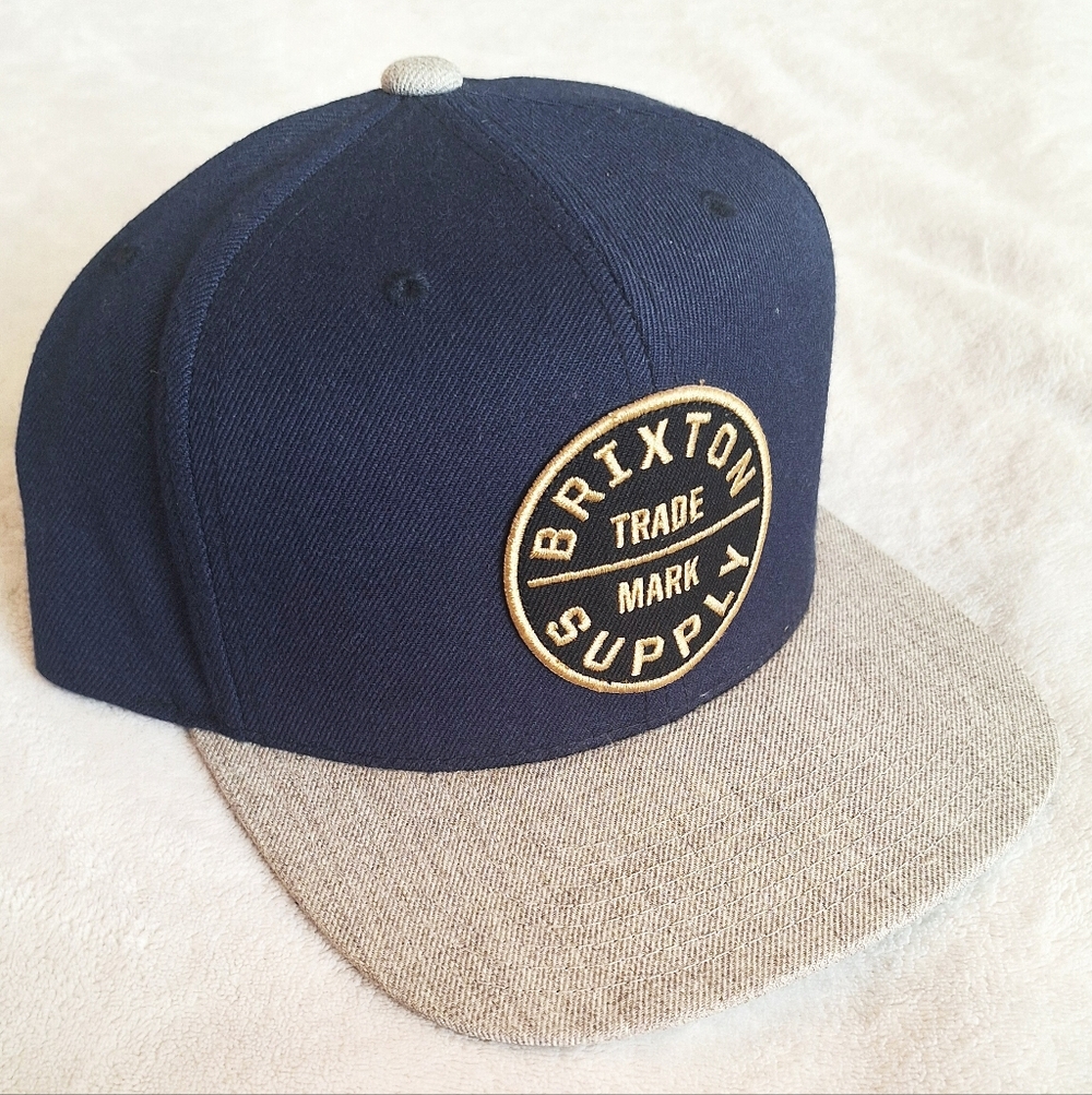Brixton Navy Blue and Gray Patch Snapback Hat.
